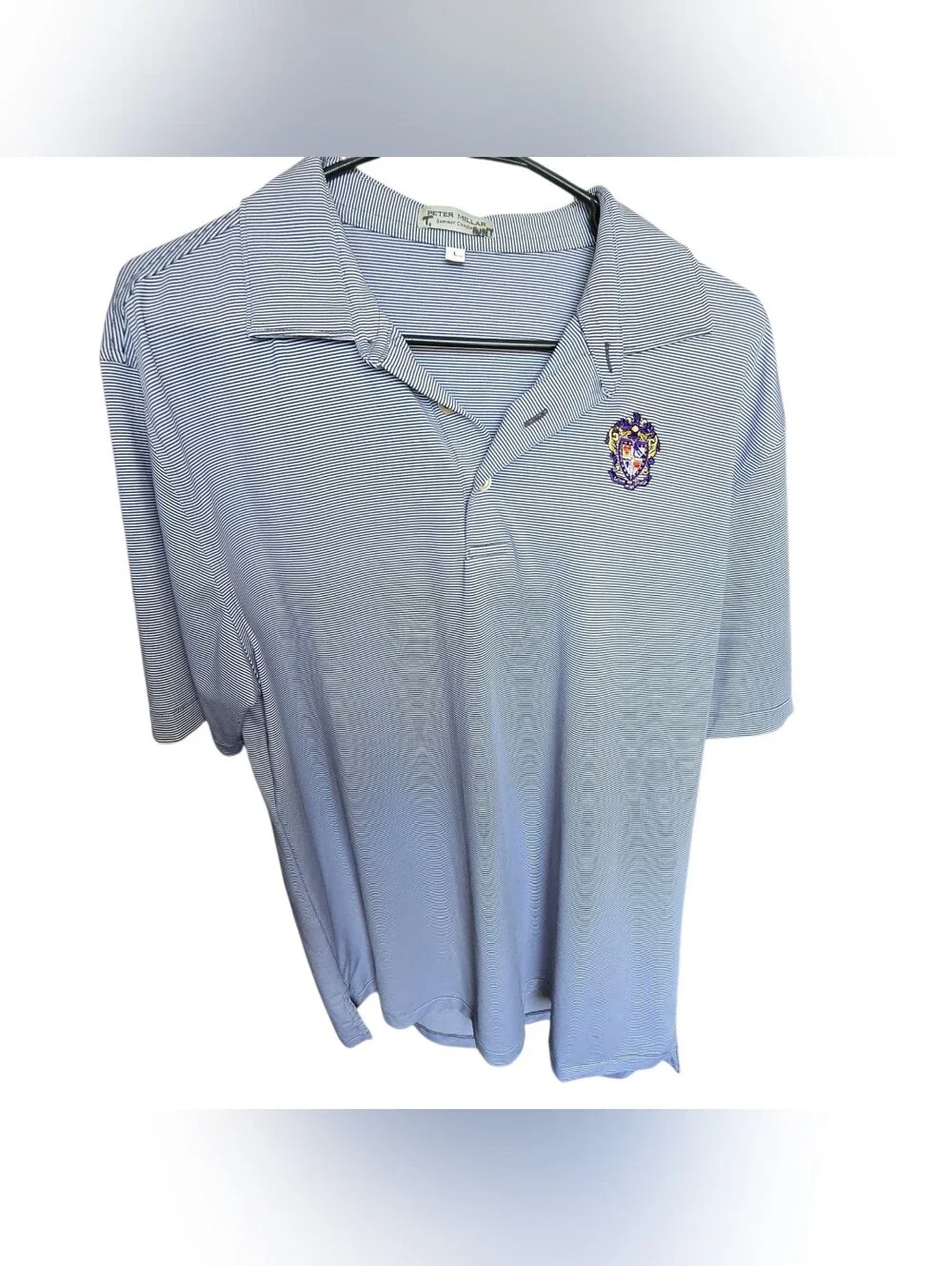 SSAE Peter Millar Jubilee Stripe Stretch Jersey Polo with Crest Size Large